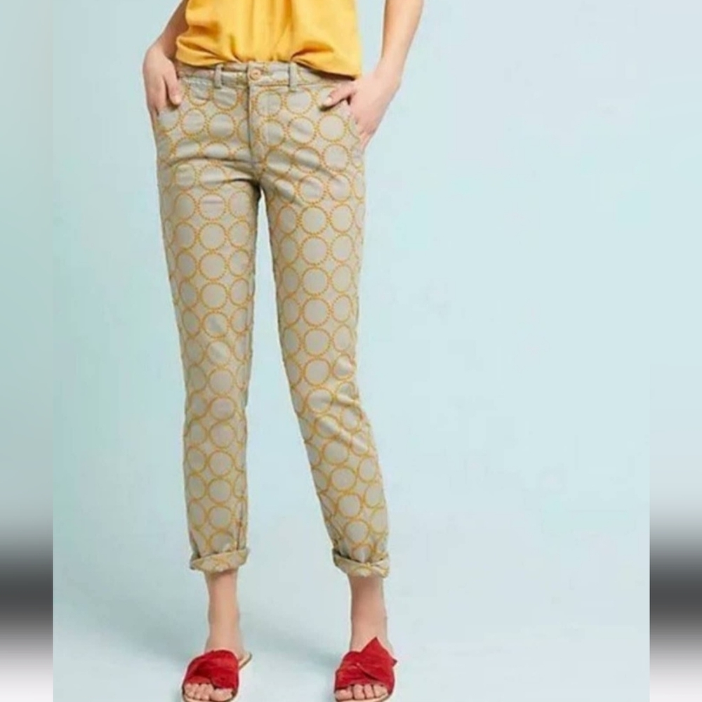 Chino by Anthropologie Circle Embroidered Relaxed Straight Leg Khaki Pan…